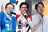 From left, Democratic Party presidential candidate Lee Jae-myung, People Power Party candidate Kim Moon-soo and Reform Party candidate Lee Jun-seok campaign on May 14. [YONHAP]