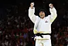 Korea's Kim Ha-yun reacts after beating Kayra Ozdemir of Turkey in the women's +78-kilogram judo bronze medal match in Paris on Friday. [REUTERS/YONHAP]
