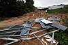 The solar energy facilities at Daerang-dong, North Chungcheong, are destroyed in the aftermath of torrential rains that caused landslides in the region on Tuesday. [NEWS1]