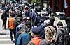 Elderly citizens wait in line for a free lunch service at a public park in Jongno District, central Seoul on May 12. The National Pension Service announced that the number of those aged above 100 receiving the national pension has surpassed 200 for the first time this year with a rapidly aging population. [NEWS1]