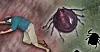 An illustration of a tick and a fallen person [JOONGANG ILBO]
