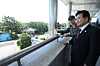 This file photo, provided by the unification ministry, shows Unification Minister Chung Dong-young, right, visiting the truce village of Panmunjom near the inter-Korean border on July 25, 2025.  [MINISTRY OF UNIFICATION]