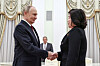 Russian President Vladimir Putin, left, shakes hands with North Korean Foreign Minister Choe Son-hui during a meeting in Moscow on Nov. 4, 2024. [REUTERS/YONHAP]