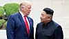 North Korean leader Kim Jong-un, right, and U.S. President Donald Trump, left, converse during a summit at Panmunjom on Jan. 1, 2020. [YONHAP]