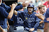 Tampa Bay Rays shortstop Kim Ha-seong celebrates after scoring against the Detroit Tigers in the sixth inning at Comerica Park in Detroit, Michigan on July 9. [REUTERS/YONHAP]