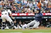 Tampa Bay Rays shortstop Kim Ha-seong slides into safe at home ahead of the throw to Detroit Tigers catcher Jake Rogers in the sixth inning at Comerica Park in Detroit, Michigan on July 9. [REUTERS/YONHAP]