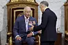 Canada's Prime Minister Mark Carney, right, and Britain's King Charles III talk ahead of the King delivering the speech from the throne in the Senate in Ottawa, Ontario, May 27. [AP/YONHAP]
