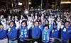 Lee Jae-myung and other Democratic Party candidates hold a final campaign rally in front of Yongsan Station in central Seoul, April 9, 2024, on the eve of the parliamentary elections. [JOINT PRESS CORPS]