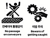 Signage saying 'No passage on conveyors,' right, and 'Beware of getting caught'[THE MINISTRY OF EMPLOYMENT AND LABOR]
