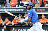 Samsung Lions first baseman Lewin Diaz in action during Game 2 of the second round of KBO playoffs against the Hanwha Eagles at Daejeon Hanwha Life Ballpark in Daejeon on Oct. 19. [NEWS1]