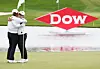 Korea's Ko Jin-young and Japan's Nasa Hataoka embrace on the 18th green during the final round of the Dow Championship at Midland Country Club on Sunday in Midland, Michigan. [AFP/YONHAP]