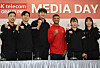 From left: Park Sang-won, Gu Bon-gil, Oh Sang-uk, Fares Ferjani, Jeon Ha-young and Choi Se-bin pose for a photo at a press conference at Olympic Parktel in southern Seoul on April 30. [YONHAP]