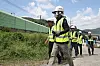 Officials on Aug. 20 inspect the railway in Cheongdo, North Gyeongsang, where seven workers were hit by a train on Aug. 19. [NEWS1]