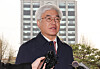 Ma Eun-hyuk, a newly appointed Constitutional Court justice, speaks to reporters as he arrives for work at the court in central Seoul on April 9. [YONHAP]