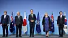 South Korean Vice Defense Minister Kim Seon-ho, right, poses with North Atlantic Treaty Organization (NATO) Secretary General Mark Rutte, center, and the defense ministers of Australia, Japan and New Zealand at the defense ministers' meeting of NATO in Brussels on Oct. 17, 2024. [NORTH ATLANTIC TREATY ORGANIZATION]