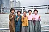 The haenyeo of documentary film 'The Last of the Sea Women' pose for a photo. From left, haenyeo Kang Joo-hwa, Jeong Young-ae, Lee Geum-ok, Park In-sook and Hyun In-hong [APPLE TV+]