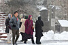 People experience the snowfall on Mount Halla on Jeju Island on Nov. 13, 2023. [YONHAP]