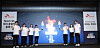 From left: Swimmer Hwang Sun-woo, weightlifter Park Hye-jeong, fencer Yoon Ji-su, handball player Kang Kyung-min, fencers Gu Bon-gil, Song Se-ra and Oh Sang-uk pose for a photo with the T-torch at SK-T Tower in central Seoul on Saturday. [YONHAP]