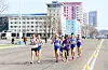 Participants of the 28th Pyongyang International Marathon run on the roads in Pyongyang on April 25, 2017. [YONHAP]