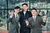 Actor Hyun Bin, center, and comedians Yoo Jae-seok, left and Jo Se-ho, the hosts of tvN's talk show ″You Quiz on the Bock″ [tvN]