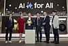 German chancellor Olaf Scholz, third from left, poses for a photo with other German politicians and Samsung Electronics executives in front of the Korean tech firm's booth at IFA in Berlin, Germany, on Sept. 6. [SAMSUNG ELECTRONICS]