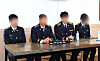 Four colleague of Lee Jae-seok, a Coast Guard officer who died while rescuing an older man trapped at a mud flat, hold a press conference at Lee's funeral home in Dong District, Incheon, on Sept. 15. The officers alleged that Coast Guard higher-ups tried to cover up the circumstances of Lee's death. [YONHAP]