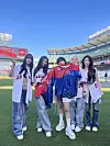 Girl group i-dle takes a photo at the Angel Stadium of Anaheim in Los Angeles after throwing its first ceremonial pitch for the LA Angels and Tampa Bay Rays game on Aug. 4. [LA ANGELS]