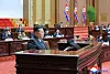 North Korean leader Kim Jong-un delivers a speech at a key parliamentary meeting held on Sept. 20 and 21 in Pyongyang, according to the Korean Central News Agency (KCNA) on Sept. 22. [KCNA]