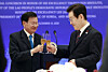 President Lee Jae Myung, right, and Laotian President Thongloun Sisoulith are seen during a luncheon at the presidential office in Yongsan, central Seoul, before a summit between the two leaders on Dec. 15. [JOINT PRESS CORPS]