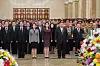 North Korean leader Kim Jong-un, second from right in the front row, attends a New Year's Day ceremony at to pay respects to his father, Kim Jong-il, and his grandfather and regime founder Kim Il Sung at the Kumsusan Palace of the Sun in Pyongyang in this photo released by the North's state-controlled Korean Central News Agency on Jan. 2. His daughter stands between him and his wife, Ri Sol-ju. [YONHAP]