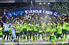 Jeonbuk Hyundai Motors celebrate winning the 2025 K League 1 season at Jeonju World Cup Stadium in Jeonju, North Jeolla, on Nov. 8, 2025. [NEWS1]