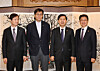 Heads of major financial institutions stand for photos before a market monitoring meeting at the Seoul Government Complex in Jongno District, central Seoul, on Nov. 14. From left are: Financial Supervisory Service Governor Lee Chan-jin, Bank of Korea Governor Rhee Chang-yong, Deputy Prime Minister Koo Yun-cheol and Financial Services Commission Chairman Lee Eog-weon. [MINISTRY OF ECONOMY AND FINANCE]