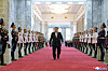 A photo released by the official North Korean Central News Agency shows North Korean leader Kim Jong-un arriving to attend a national flag-raising and oath-taking ceremony at the Mansudae Assembly Hall to mark the 77th anniversary of the country’s founding in Pyongyang, North Korea on Sept. 9. [EPA/YONHAP]