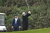 U.S. President Donald Trump plays golf at the Trump Turnberry golf course in Turnberry, Scotland, on July 26. [AP/YONHAP]