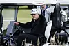 U.S. President Donald Trump waves as he plays at Trump Turnberry golf course during a private visit in Turnberry, Scotland, on July 26. [EPA/YONHAP]