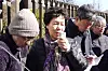 Korean plaintiff Park Nam-soon speaks to reporters outside the Supreme Court in Tokyo on Jan. 17 after the court rejected a request for the removal of her father's name from Yasukuni Shrine.[YONHAP]