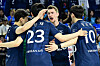 The Incheon Korean Air Jumbos celebrate during a 2023-24 V League championship game against Ansan OK Financial Group Okman at Gyeyang Gymnasium in Incheon on Sunday. [YONHAP]