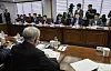 Democratic Party lawmakers on the National Assembly's Environment and Labor Committee listen to Korea Enterprises Federation Chairman Sohn Kyung-shik present the business community’s stance on the proposed revision to the Trade Union Act during a labor policy meeting with six major business groups at the federation’s headquarters in western Seoul on July 14. [YONHAP]