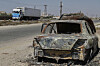 A truck carrying UN humanitarian aid heads toward Sweida city, southern Syria, on Aug. 28 in this photo unrelated to the story. [AP/YONHAP]