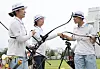 Korean archers Kang Chae-young, Lim Si-yeon and An San (from left to right) react to their 5-4 loss to Chinese Taipei in the semifinals of the women's recurve team event at the World Archery Championships at Gwangju International Archery Center in Gwangju, 270 kilometers south of Seoul, on Sept. 9, 2025. [YONHAP]
