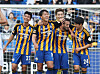 Ulsan Hyundai players celebrate after sealing the 2023 K League title following a league match against Daegu FC at Ulsan Munsu Football Stadium in Ulsan on Sunday. [YONHAP]