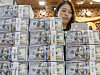 A banker checks dollars at Hana Bank's Counterfeit Notes Response Center in Seoul [YONHAP]