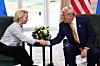 U.S. President Donald Trump shakes hands with European Commission President Ursula von der Leyen, after an announcement of a trade deal between the U.S. and the European Union, in Turnberry, Scotland, Britain, July 27, 2025. [REUTERS/YONHAP]