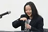 Min Hee-jin, former ADOR CEO and founder of ooak records, attends a press conference held in Jongno District, central Seoul, on Feb. 25. [NEWS1]