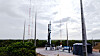 The Hanbit-Nano, the first commercial space vehicle developed by a Korean space startup Innospace, is raised in preparation for launch at the Alcantara Space Center in Brazil on Friday. The launch, however, was delayed due to a technical issue. [INNOSPACE]