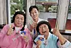 Comedian Lee Su-geun, right, poses for a photo with former basketball player Seo Jang-hoon, left, and modern pentathlete Jeon Woong-tae. [JEON WOONG TAE'S INSTAGRAM]