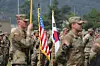 The Korean and U.S. flags stand side by side during a rotation change of a U.S. Army brigade at Camp Casey in Dongducheon, Gyeonggi, on June 18. [YONHAP]