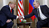 U.S. President Donald Trump, left, and Russian President Vladimir Putin shake hands at the beginning of a meeting at the Presidential Palace in Helsinki, Finland, on July 16, 2018. [AP/YONHAP]