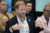 Prince Harry takes part in a panel discussion on how social action positively impacts mental health with four young people who are involved with The Diana Award in London's Salisbury Square on Sept. 11. [REUTERS/YONHAP]