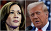 U.S. Vice President Kamala Harris in Milwaukee, Wisconsin, on Aug. 20, 2024, and former U.S. President Donald Trump in Bedminster, New Jersey, on Aug. 15, 2024, are seen in this combination of file photographs. [REUTERS/YONHAP]